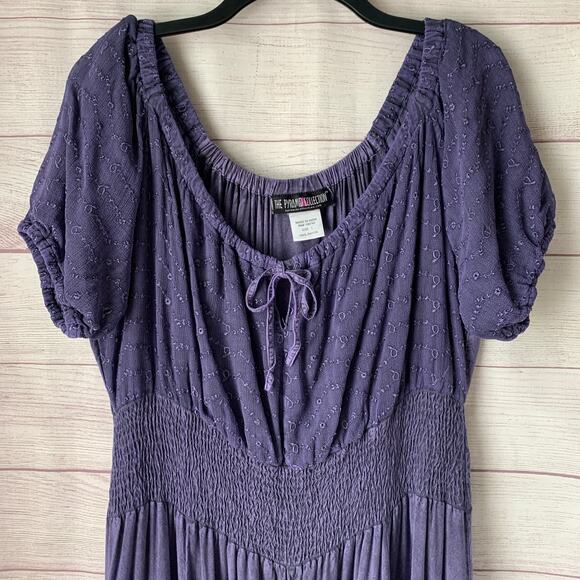 The Pyramid Collection Boho Purple Peasant Maxi Dress Floral Embroidery Size L - Picture 12 of 16